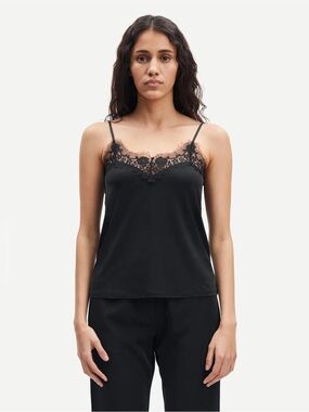 SAMSOE Black Lace-Trim Slip Camisole XS Black